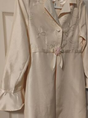 Bonnie Jean Cream Satin Girls' Embroidered Overcoat with Matching Dress